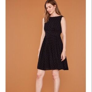 Emily & Fin Abigail Black Velvet Polka Dot Fit & Flare Dress Size S Pockets